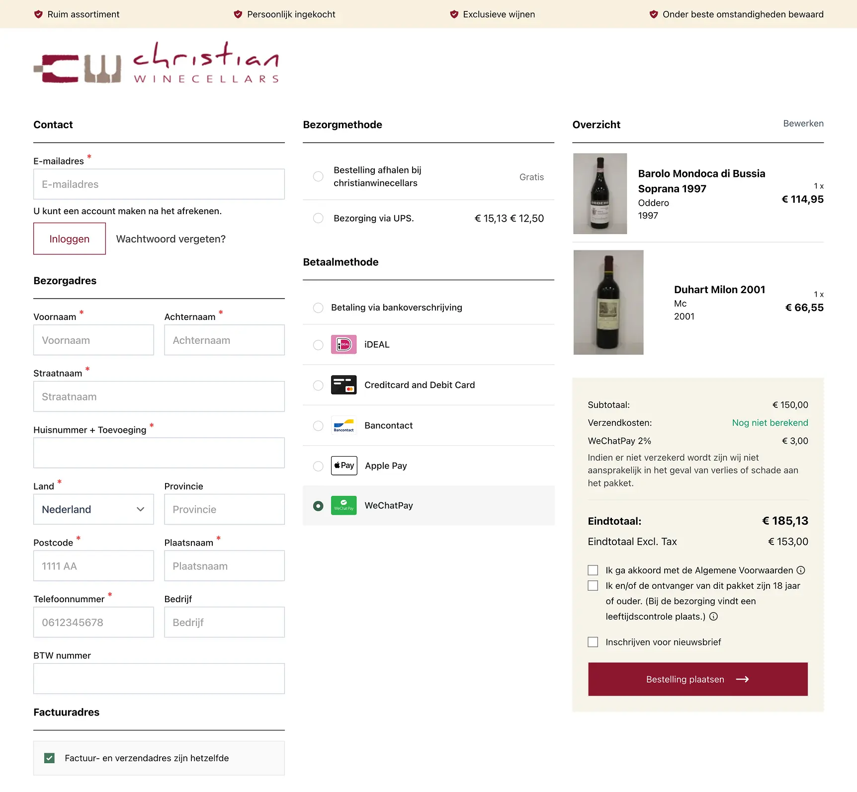 Christianwinecellars - Checkout Design